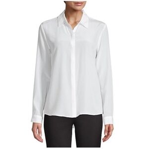 En Thread Long-Sleeve Silk button up Shirt Women's Classic ivory Blouse XL